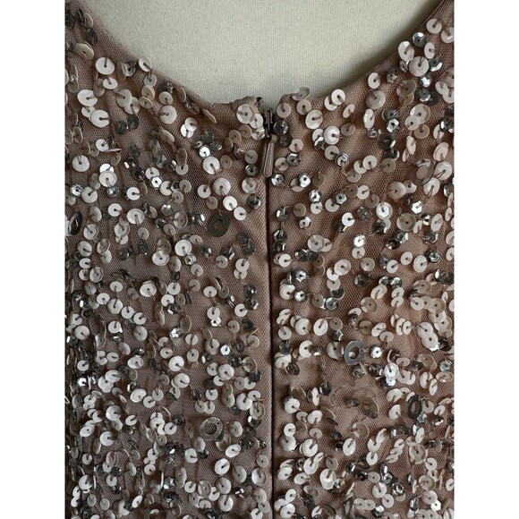 Adrianna Papell Sequin Beaded Gown Pink Nude 16 Formal Evening Dress - Picture 8 of 13